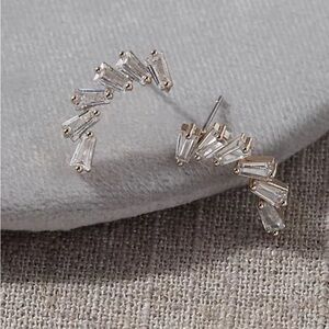 Gold Tone Baguette Crystal Ear Crawler Stud Earrings